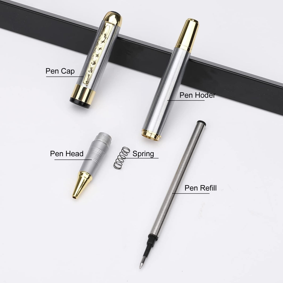 YIVONKA Ballpoint Pen Luxury Ballpoint Line Black Refill width 0.5mm Gift Set for Men & Women Professional Executive,Office,Nice BallPens Classy Gift Box (Silver)