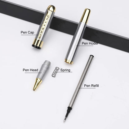 YIVONKA Ballpoint Pen Luxury Ballpoint Line Black Refill width 0.5mm Gift Set for Men & Women Professional Executive,Office,Nice BallPens Classy Gift Box (Silver)
