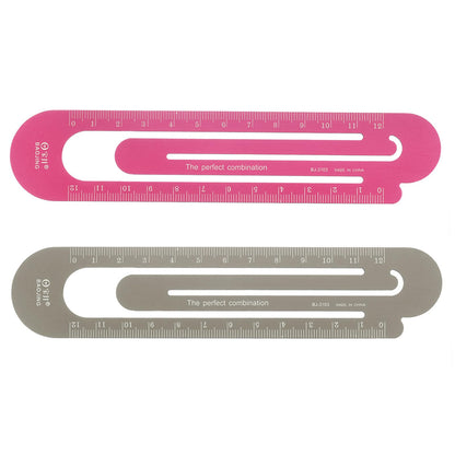 HARFINGTON Straight Ruler 12cm Metric Bookmark Clip Ruler Metal Aluminum Alloy Scale on Both Sides Measuring Scale Tool for Measure Study Reading Classroom Office, Silver Tone & Brown