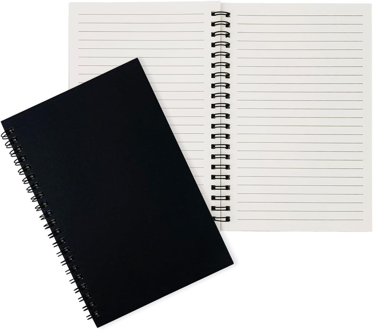 Ykimok 2-Pack (60 Sheets/Notebook) College Ruled Hardback Black Cover Spiral Notebook - Memo Notepad and Sketchbook for Students, Office, and Business Diary, 7.48 x 5.11 Inches.