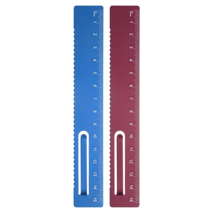 HARFINGTON 2pcs Straight Ruler 15cm Metal Bookmark Clip Rulers Blue/Rose