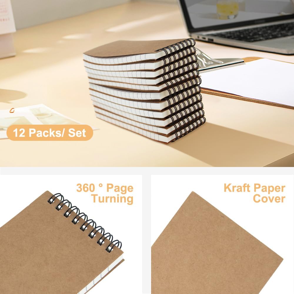 12 Pack 3x5" Mini Notebook, Small Spiral College Ruled Notepad for School