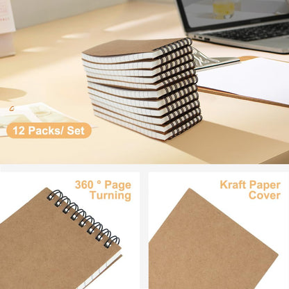 12 Pack 3x5" Mini Notebook, Small Spiral College Ruled Notepad for School