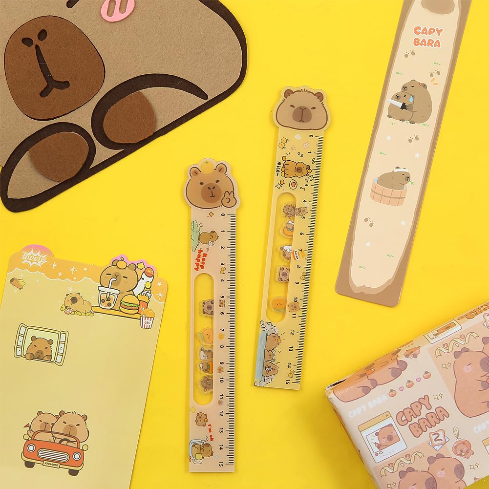 15CM Cute Capy Straighter Ruler, 2Pcs Plastic Clear Capy Bara Straighter Ruler, Plastic Measuring Tool Kawaii Kapibala Portable Stationery School Supplies Stationery Transparent