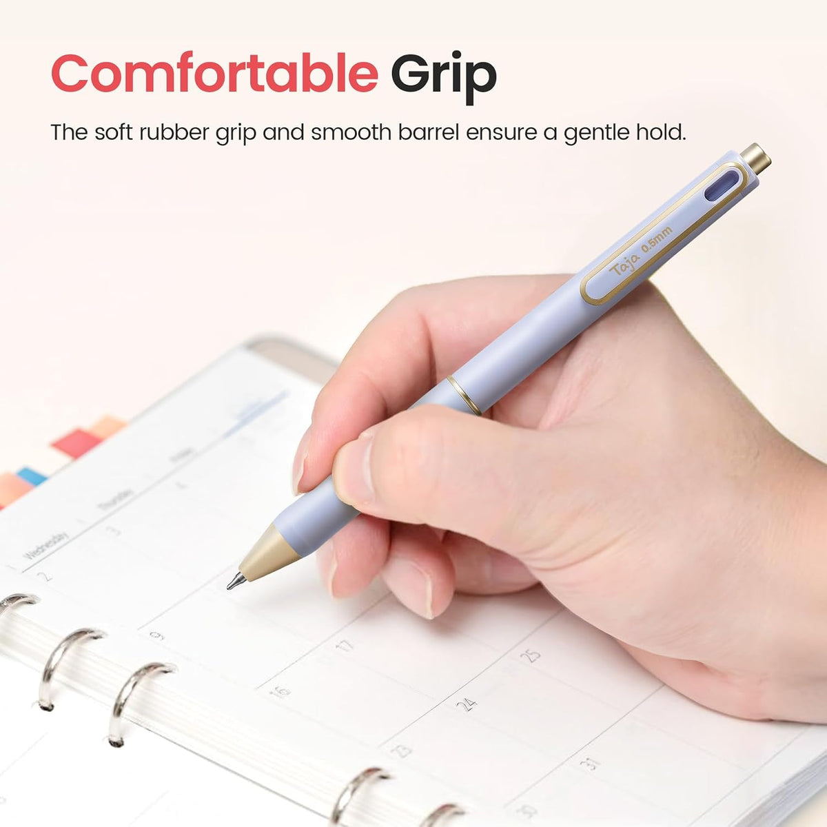 Taja Gel Pens, 6 Pcs Quick Dry Black Ink Pens, 0.5mm Fine Point, Pastel