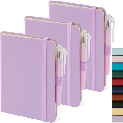 Small Notebook Pocket Journal, A6 3.7" x 5.7", 3 Pack, Black Leather Cover