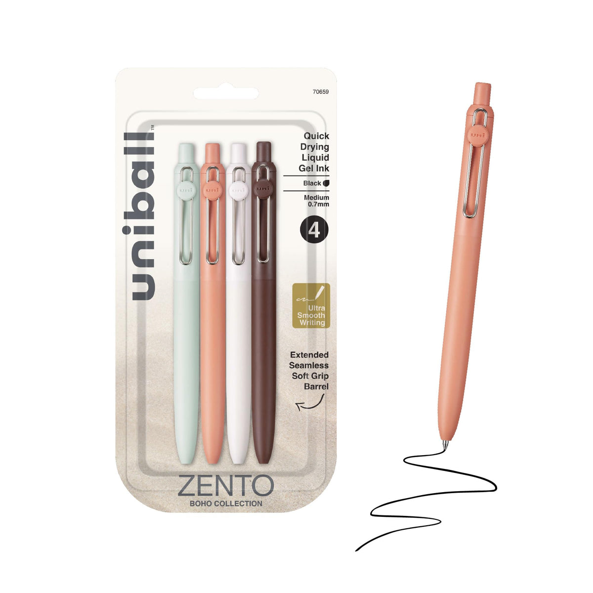 uniball™ Zento Gel Pens, Black Ink, 0.7mm Medium Point, 4 Count