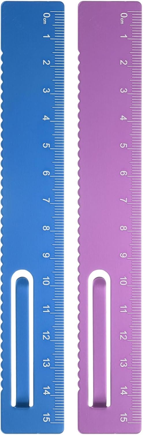 HARFINGTON 2pcs Straight Ruler 15cm Metal Bookmark Clip Rulers Blue/Rose