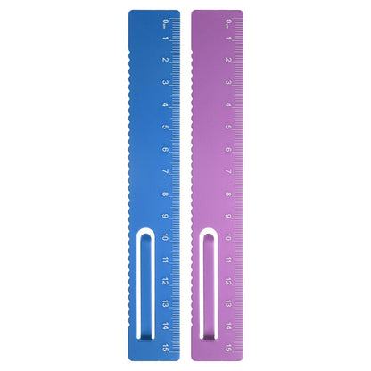 HARFINGTON 2pcs Straight Ruler 15cm Metal Bookmark Clip Rulers Blue/Rose