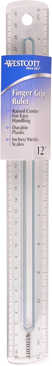 Westcott Finger Grip Ruler, Back-to-School, Smoke Gray, School Supplies, Classroom Supplies, 12-Inch