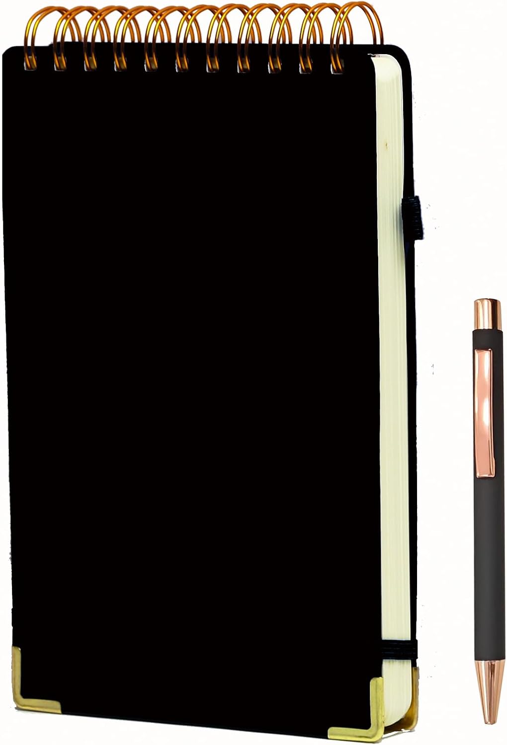 300 Pages Top Spiral Notebook 6x9 Leather Steno Pad Hardcover Steno Notebooks Top Spiral for Work Steno NotePad, 100 GSM Thick Paper, Left Handed Notebooks for Office College School, Black