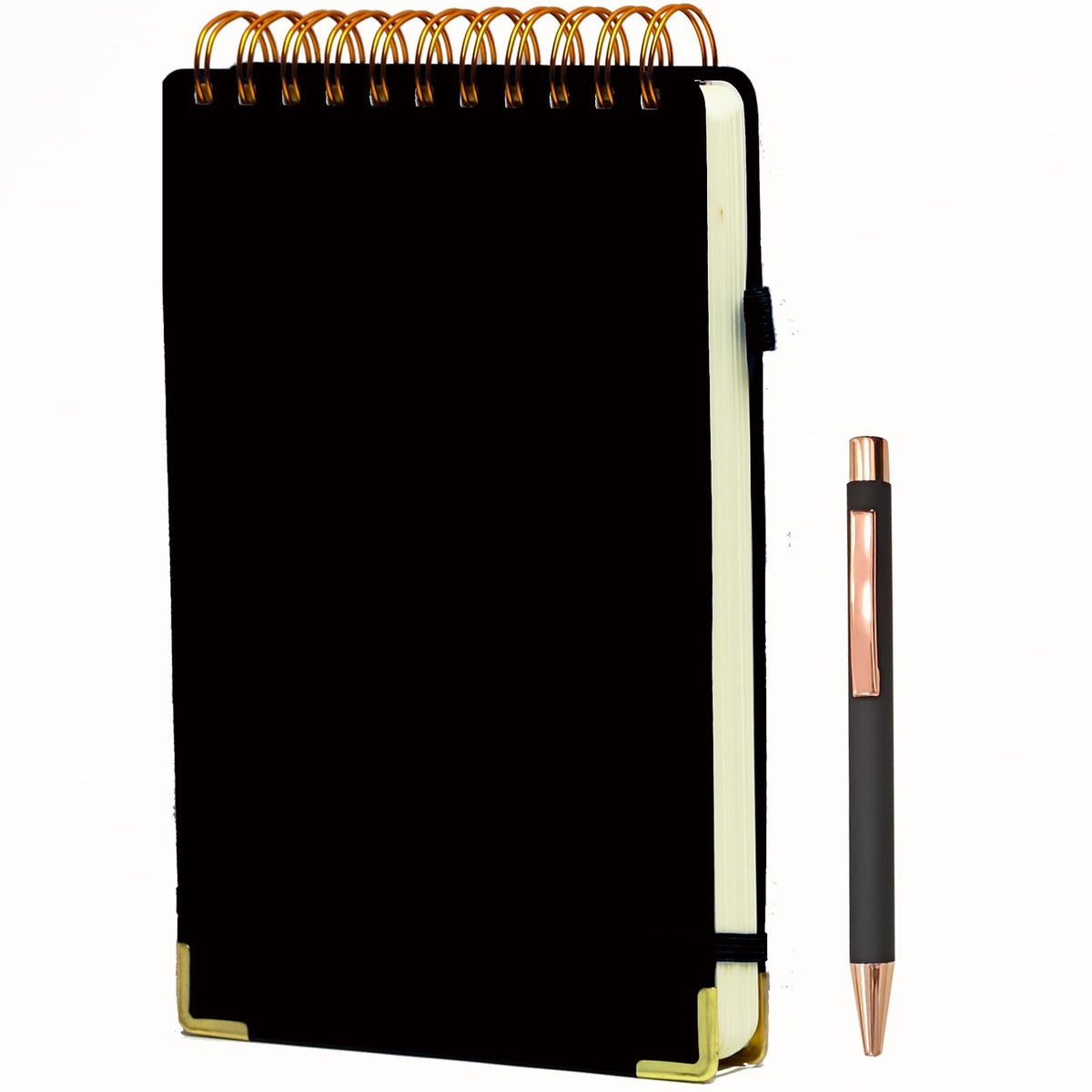 300 Pages Top Spiral Notebook 6x9 Leather Steno Pad Hardcover Steno Notebooks Top Spiral for Work Steno NotePad, 100 GSM Thick Paper, Left Handed Notebooks for Office College School, Black