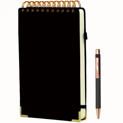 300 Pages Top Spiral Notebook 6x9 Leather Steno Pad Hardcover Steno Notebooks Top Spiral for Work Steno NotePad, 100 GSM Thick Paper, Left Handed Notebooks for Office College School, Black