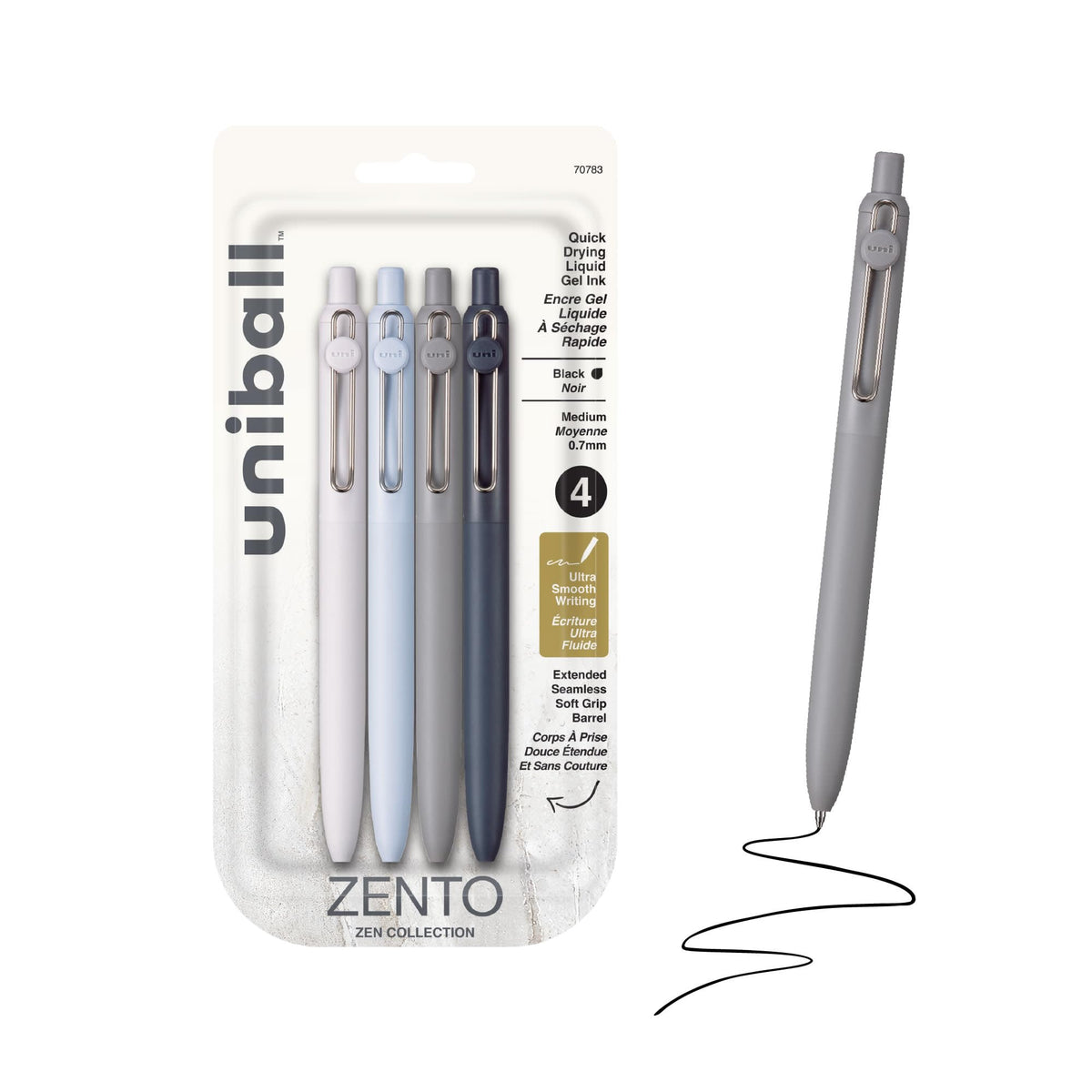uniball™ Zento Gel Pens, Black Ink, 0.7mm Medium Point, 4 Count
