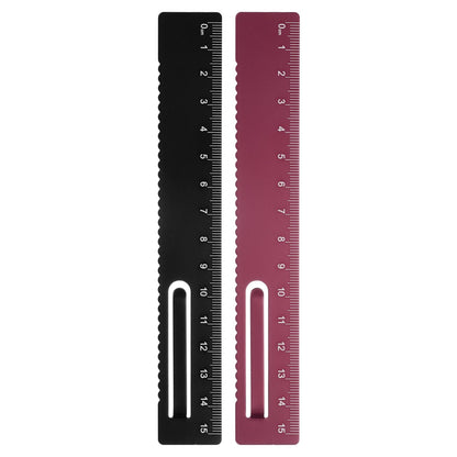 HARFINGTON 2pcs Straight Ruler 15cm Metal Bookmark Clip Rulers Blue/Rose