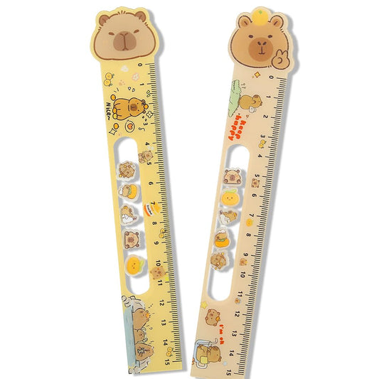 15CM Cute Capy Straighter Ruler, 2Pcs Plastic Clear Capy Bara Straighter Ruler, Plastic Measuring Tool Kawaii Kapibala Portable Stationery School Supplies Stationery Transparent