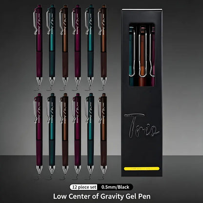 Aesthetic Gel Pens 12-Piece Set - 0.5mm, Low Center of Gravity, Retractable, Dark Style, Soft Protective Sleeves, Comfortable Callus-Preventing Grip, Smooth Smudge-Proof Quick-Dry Ink, Large-Capacity Black Pens for DIY, Back to School Supplies