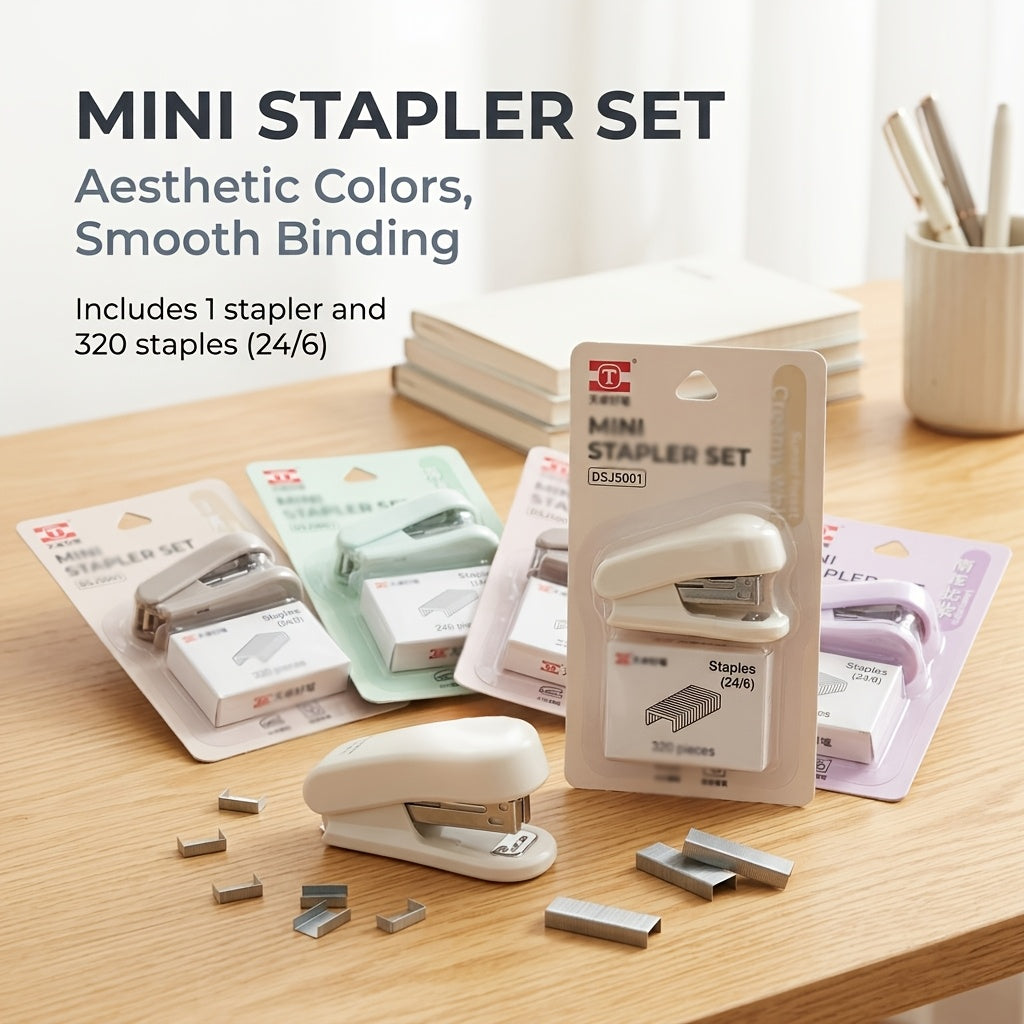 [Compact And Portable] 1pc Mini Stapler And 320pcs Staples, Capacity 40pcs, Max Paper Depth 25Mm, Built-In Starter, Compact And Portable