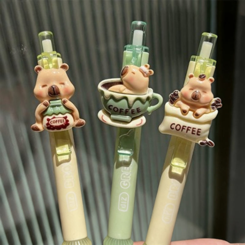 Randomly 1pc Capybara Cartoon High-Quality Click Pen 0.5Mm Fast-Drying Brush Pen, Cute Black Gel, Neutral Ink, Suitable for Everyday Use, Soft And Comfortable for Daily Writing And Sketching
