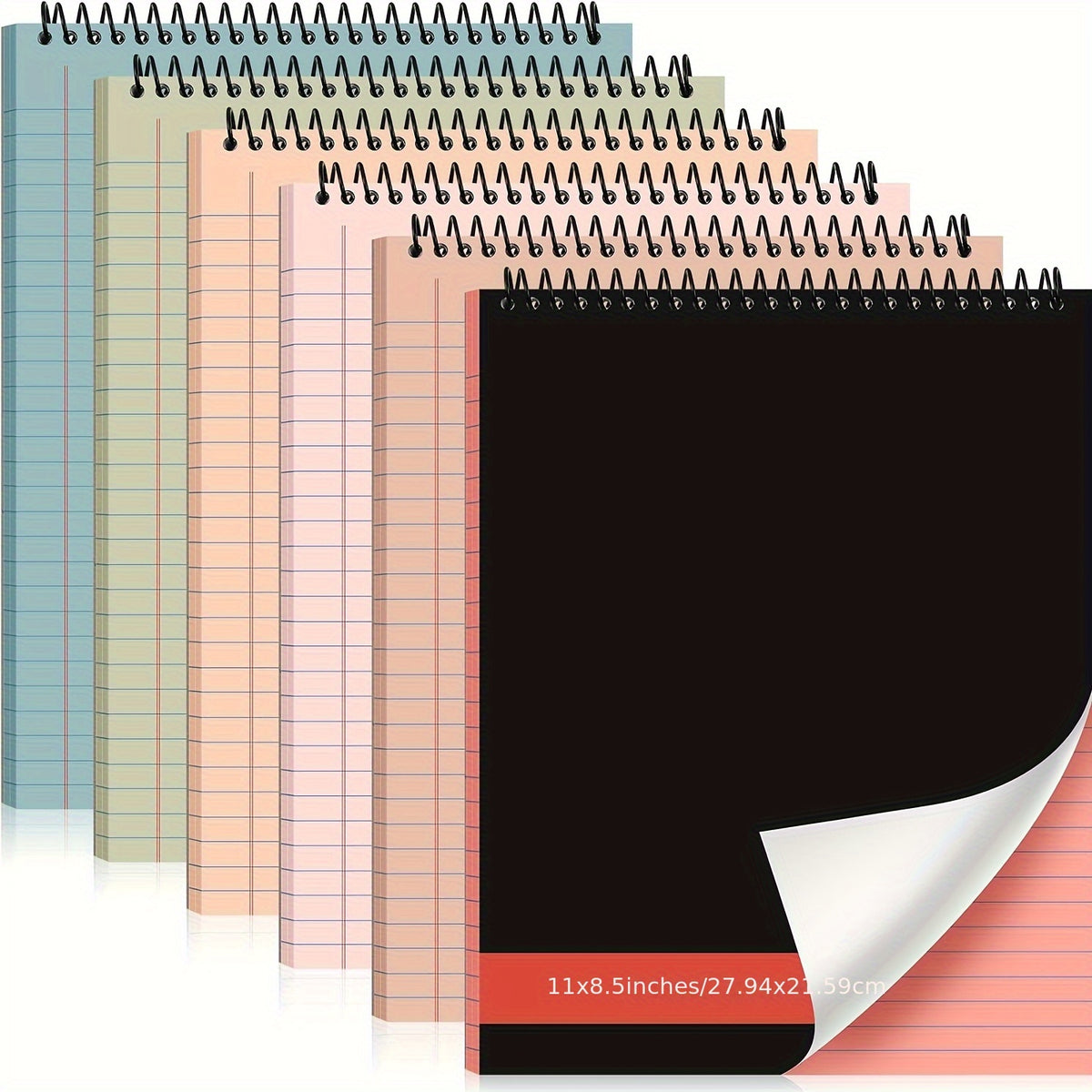 6pcs Legal Pad Top Spiral Bound Notebook 11 X 8.5 Inches Wirebound Notepad Double Sided Ruled Memo Office Steno Book with Stiff Back Durable Cover for Business, 70 Sheets