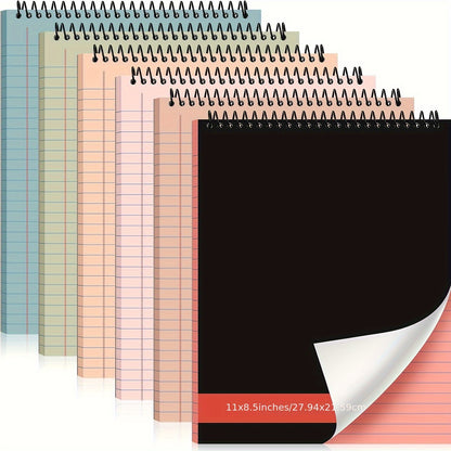 6pcs Legal Pad Top Spiral Bound Notebook 11 X 8.5 Inches Wirebound Notepad Double Sided Ruled Memo Office Steno Book with Stiff Back Durable Cover for Business, 70 Sheets