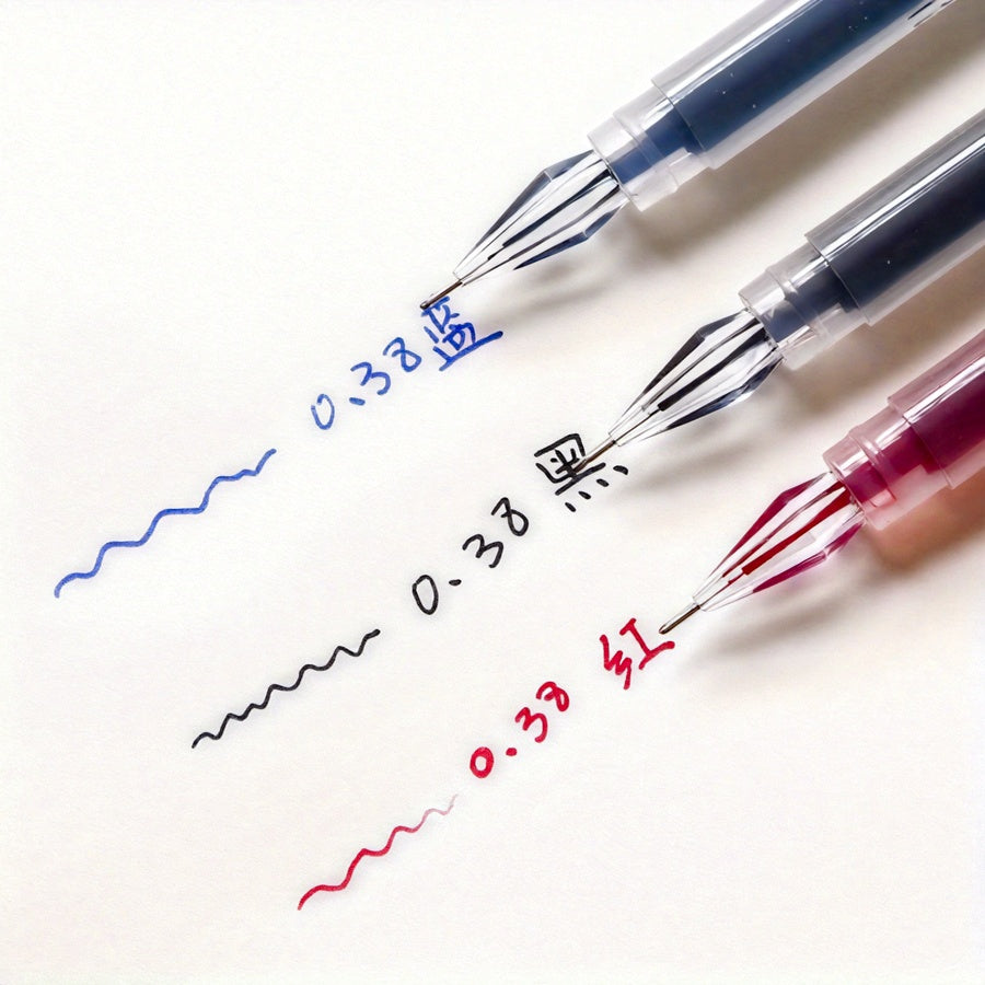 [Quick-Dry Ink Pens] 3pcs Per Pack, 0.38Mm, Quick-Dry Ink, Black/Blue/Red - Ideal Pens for Exams And Office Use, Fineliner Pens for Writing