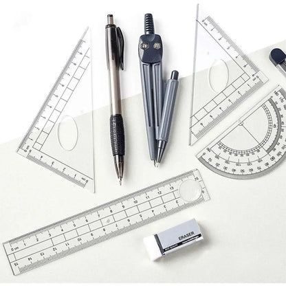 Math Geometry Kit Set 8 count Student Supplies with Shatterproof Storage Box,Includes Rulers,Protractor,Compass,Pencil Lead Refills,Pencil,Eraser.for Students and Engineering Drawings