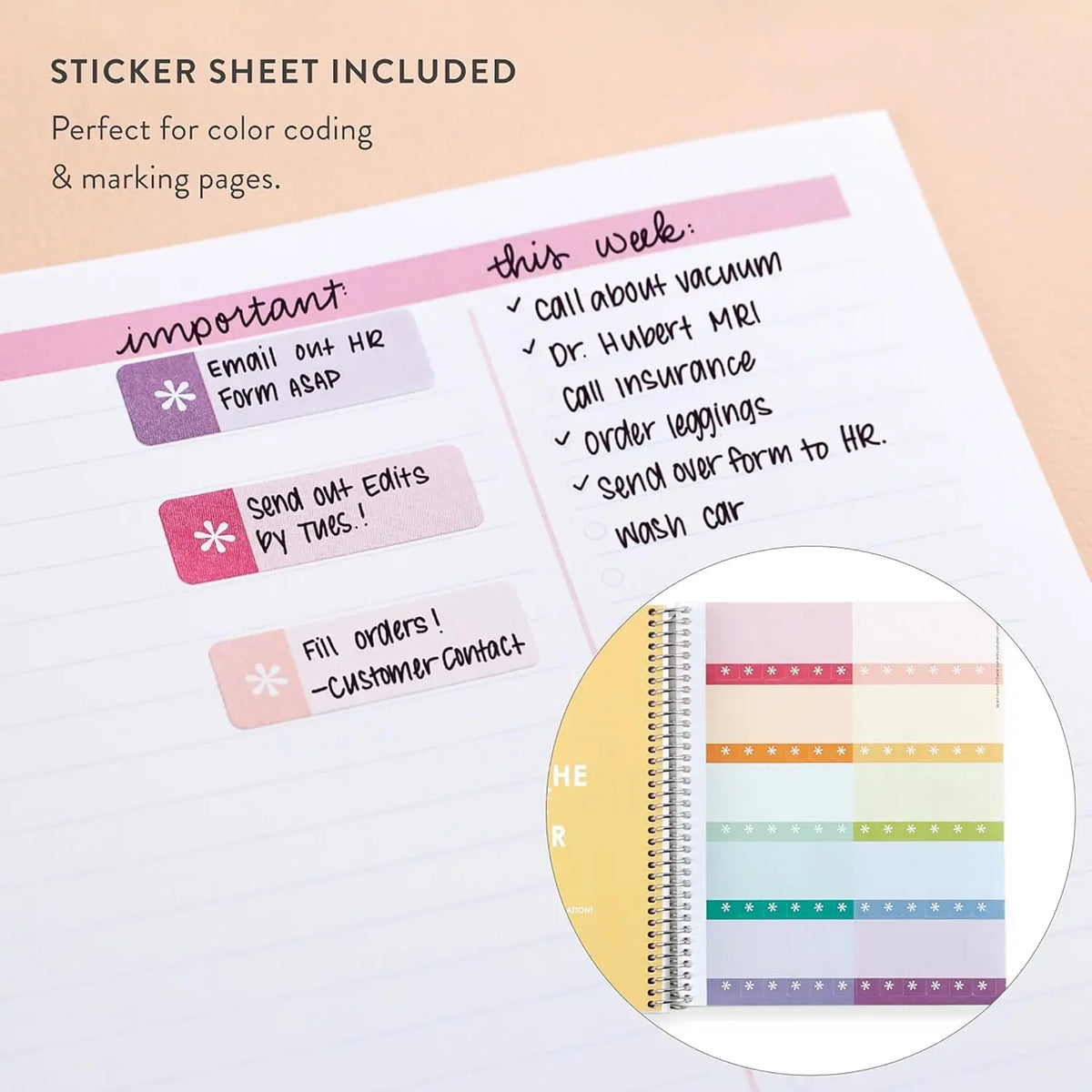 Durable Writing Notebook - 7x9 In, 80lb Paper, Colorful Layers, Productivity Layout, Platinum Coil Binding, College Ruled, Ideal for Note Taking & Task Lists