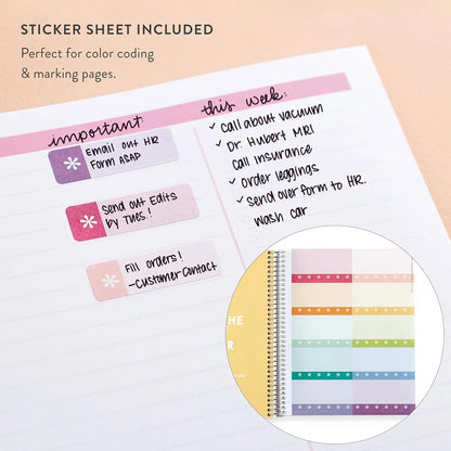 Durable Writing Notebook - 7x9 In, 80lb Paper, Colorful Layers, Productivity Layout, Platinum Coil Binding, College Ruled, Ideal for Note Taking & Task Lists
