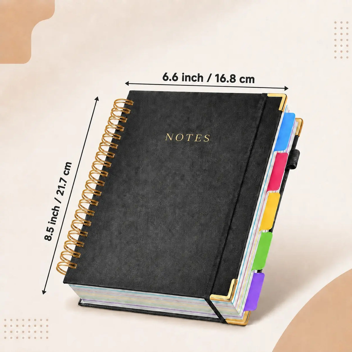2026 Hardcover Spiral Notebook, 300 Pages, Leather, 5-Subject, 8x10 Inch, Removable Dividers, for Work, School, Travel, Study