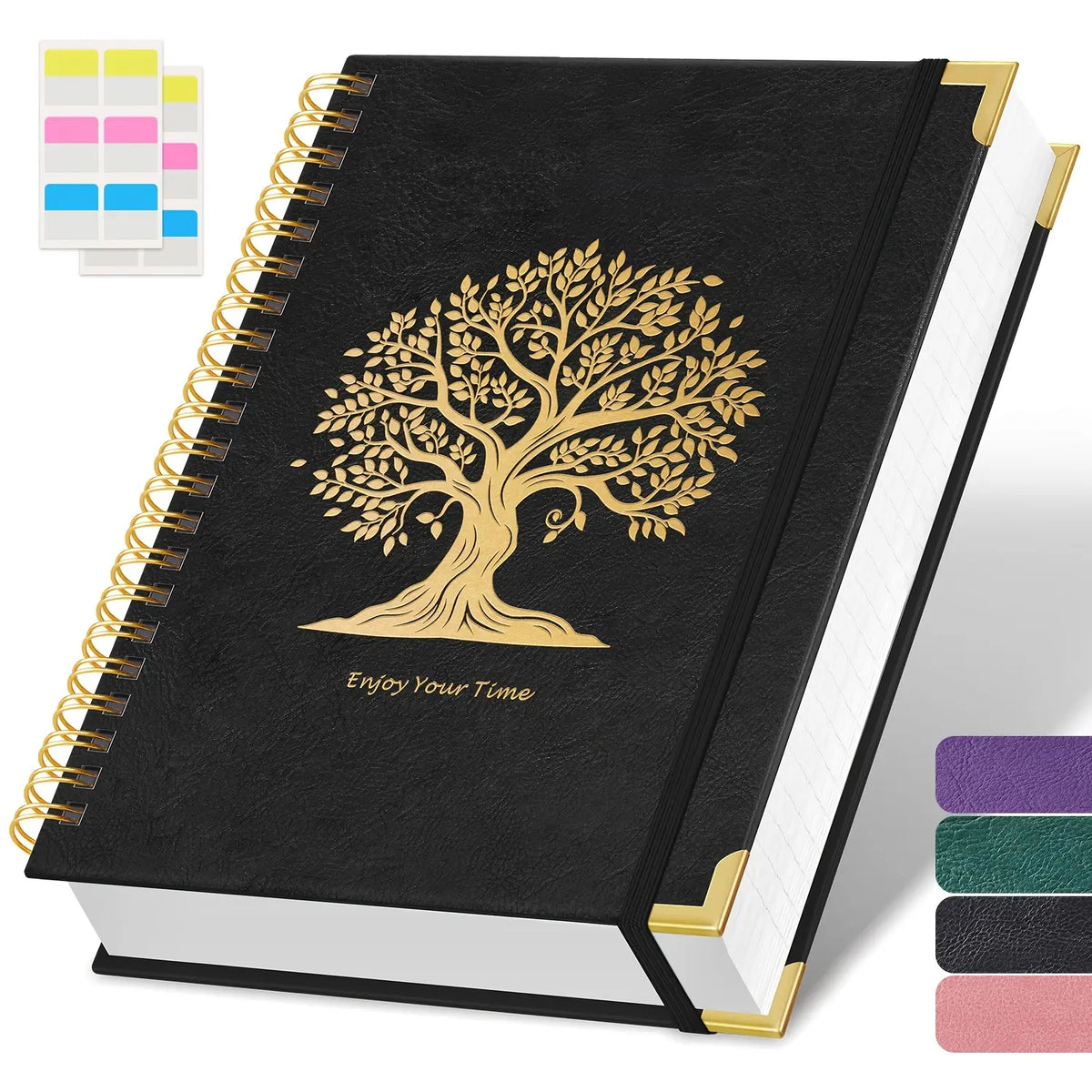 A4 Colorful Spiral-Bound Travel Diary Notebook - 8.5x11 Large College Ruled Office Accessory, Waterproof Faux Leather Cover, Bohemian Tree Print, 300 Pages 100GSM Sturdy No Bleed Paper, Back to Class Use, Office Accessories, Colorful Spiral-Bound Notebook