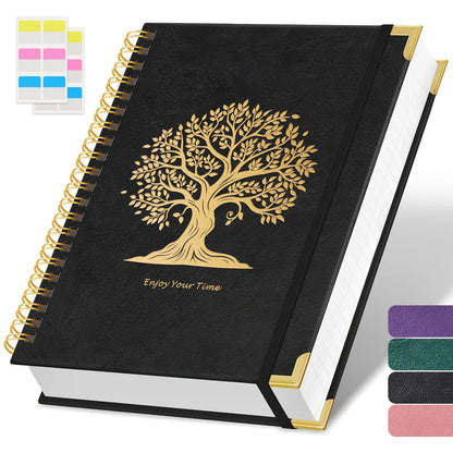 A4 Colorful Spiral-Bound Travel Diary Notebook - 8.5x11 Large College Ruled Office Accessory, Waterproof Faux Leather Cover, Bohemian Tree Print, 300 Pages 100GSM Sturdy No Bleed Paper, Back to Class Use, Office Accessories, Colorful Spiral-Bound Notebook