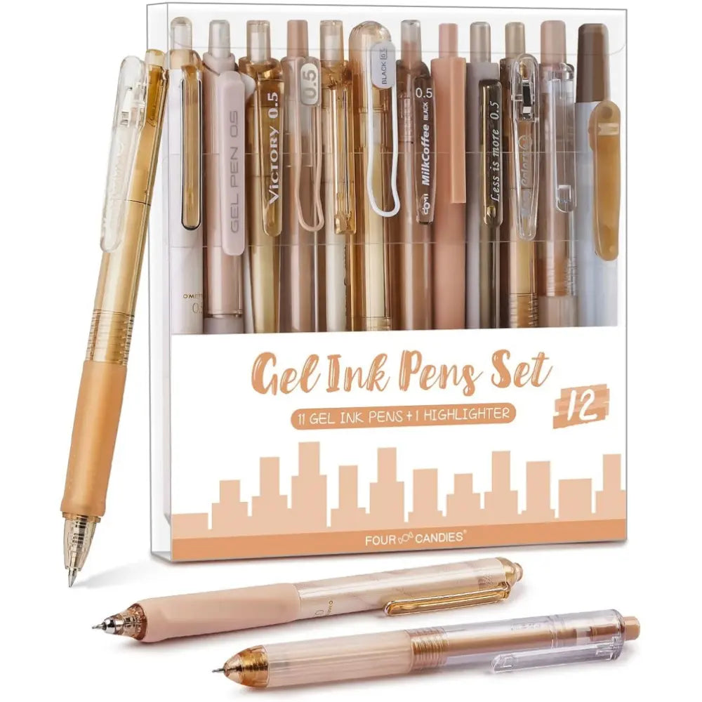 Four Candies Rose Series Aesthetic Gel Pens with pencil case,0.5mm Fine Point Smooth Writing,Cute Girly Kawaii Desk Accessories,Planner & Journal Pens,Black Pink Ink,Nurse & Student Essentials,Back to School Haul,Office & School Supplies