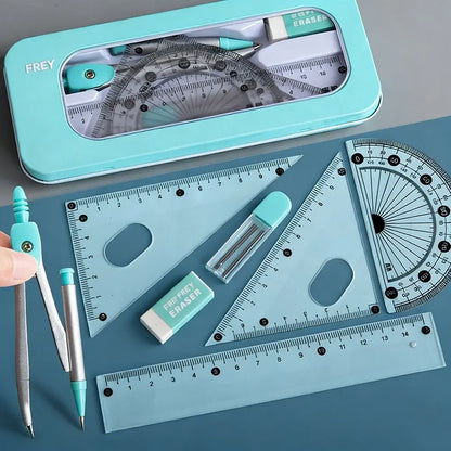 7pcs Compass Ruler Set, Measuring Instrument for Elementary and Middle School Students, Exam Essential Tools, Includes Protractor Straightedge Triangle Board
