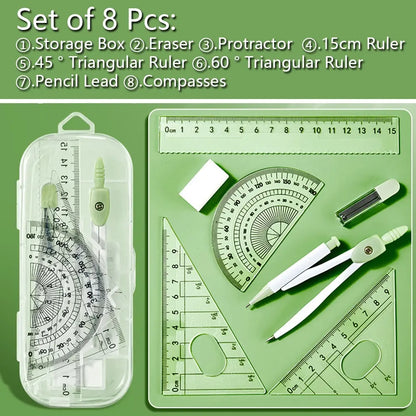 7pcs Compass Ruler Set for Elementary and Middle School Students, Exam Essential Tools, Includes Protractor Straightedge Triangle Board