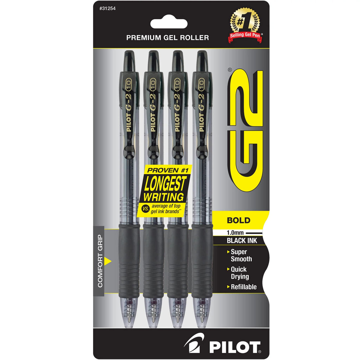 PILOT G2 Premium Gel Pens, Bold Point 1.0mm, Black Ink, 4-Pack