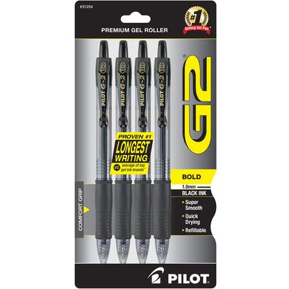 PILOT G2 Premium Gel Pens, Bold Point 1.0mm, Black Ink, 4-Pack