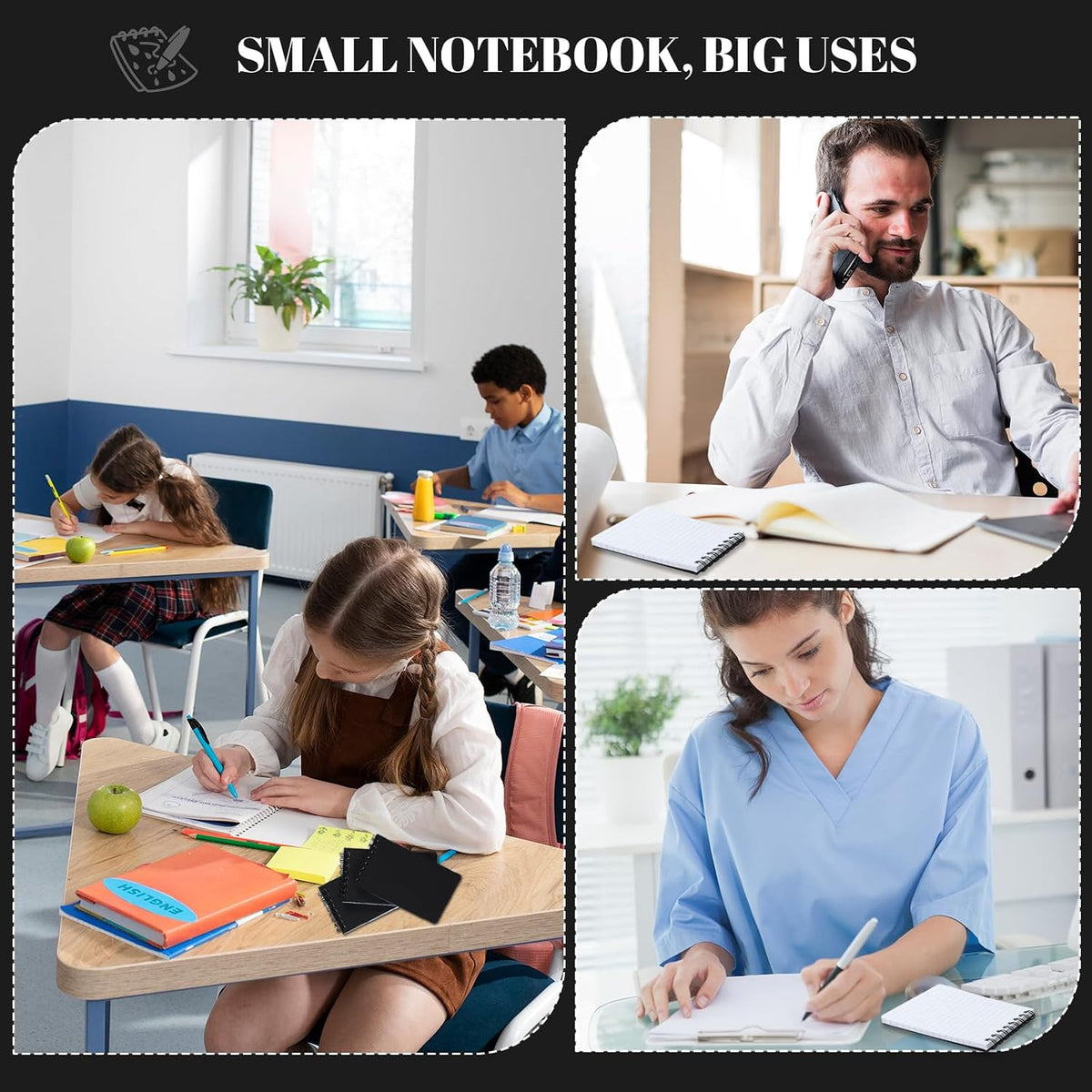 Thboxes 8 Pack Pocket Notebooks, 3 X 5 Spiral Notepads, Black