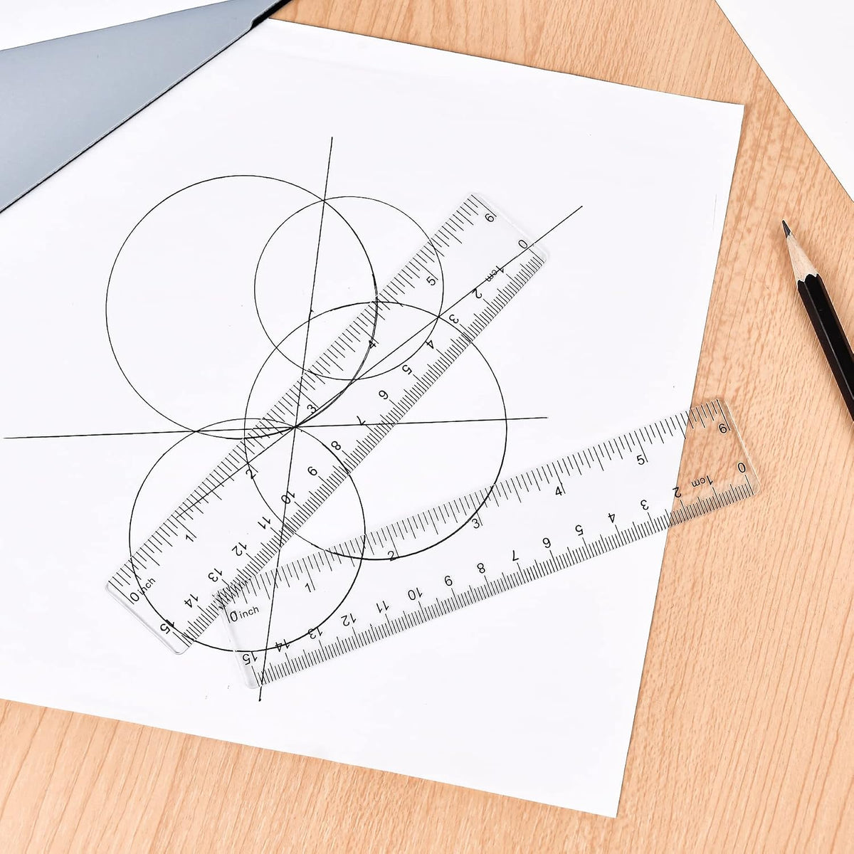 Unjoo Clear Plastic Ruler 6 Inch+12 Inch Straight Ruler, for School, Office