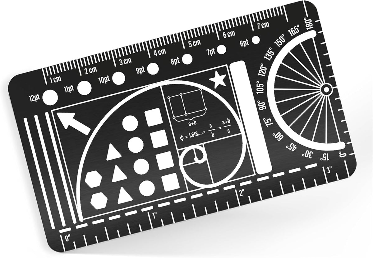 Pocket Journal Stencil - Stainless Steel Metal Bookmark with Circle Template, Ruler Conversion, Protractor & Golden Ratio - Planner Accessories for Journaling, Bible Study, Sketching & Notes