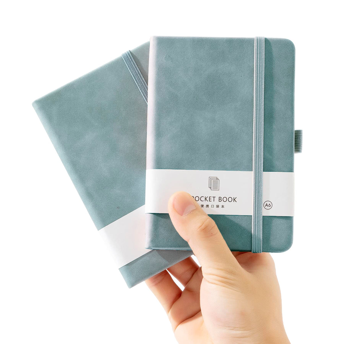 2Pack Pocket Notebook Small Notebook Journal Notebook 4 inches x 5.7 inches 200 Pages Leather Cover With Pen Holder Page Marker Ribbons(Black)