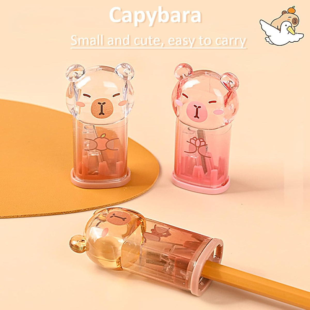3Pcs Capybara Pencil Sharpeners, Cute Kawaii Stationery Supplies