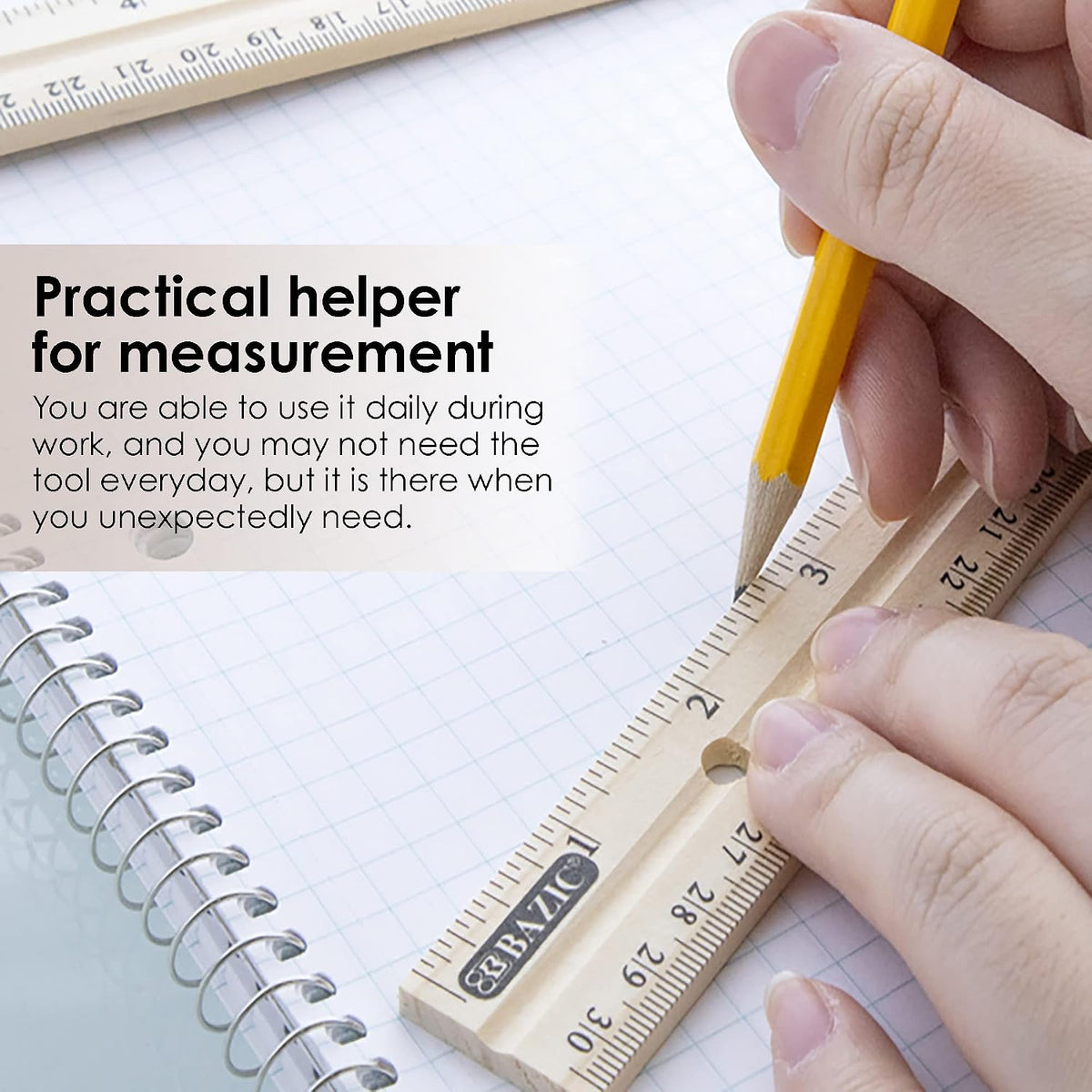 BAZIC Products 12 in Wooden Ruler, Inch & Metric (30 cm)