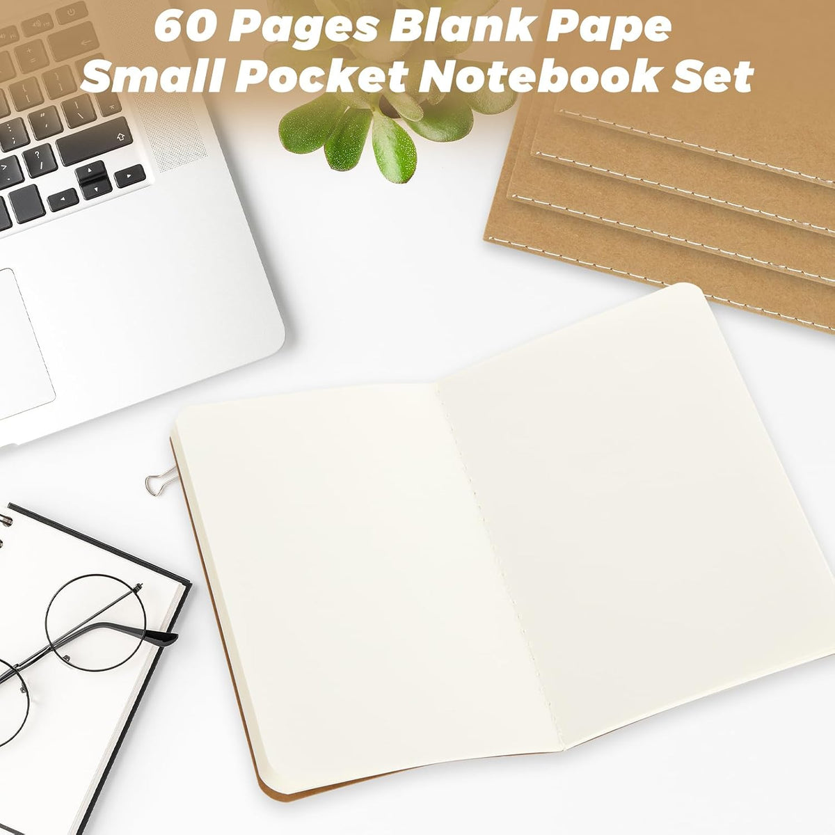MIVIDE 120 Pack Mini Notebooks Bulk, 3.5 x 5.5 Blank Paper Small Pocket Notebook Set, Kraft Pocket Notebooks Bulk, Mini Journal Memo Notepads for Work, Writing, Drawing Memo Notepad, 60 Pages