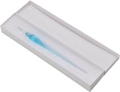 molshine Handmade Glass Dip Pen Crystal Calligraphy Pen Signature Dipped Pen for Artist Women Men Teens,Writing Drawing Decoration Gifts (Lake Blue)