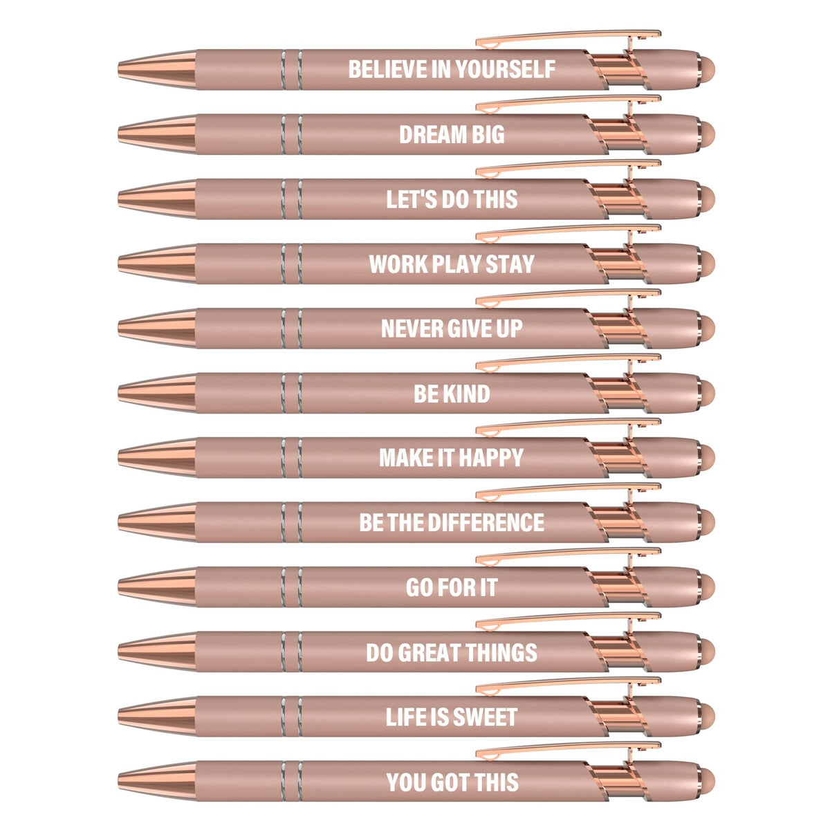 Actsun Funny Pens - 12 Pack Fine Point Smooth Writing Pens with Inspirational Tips, Black Ink, Touch Stylus Screens, Motivational Gift for Office & Desk Accessories