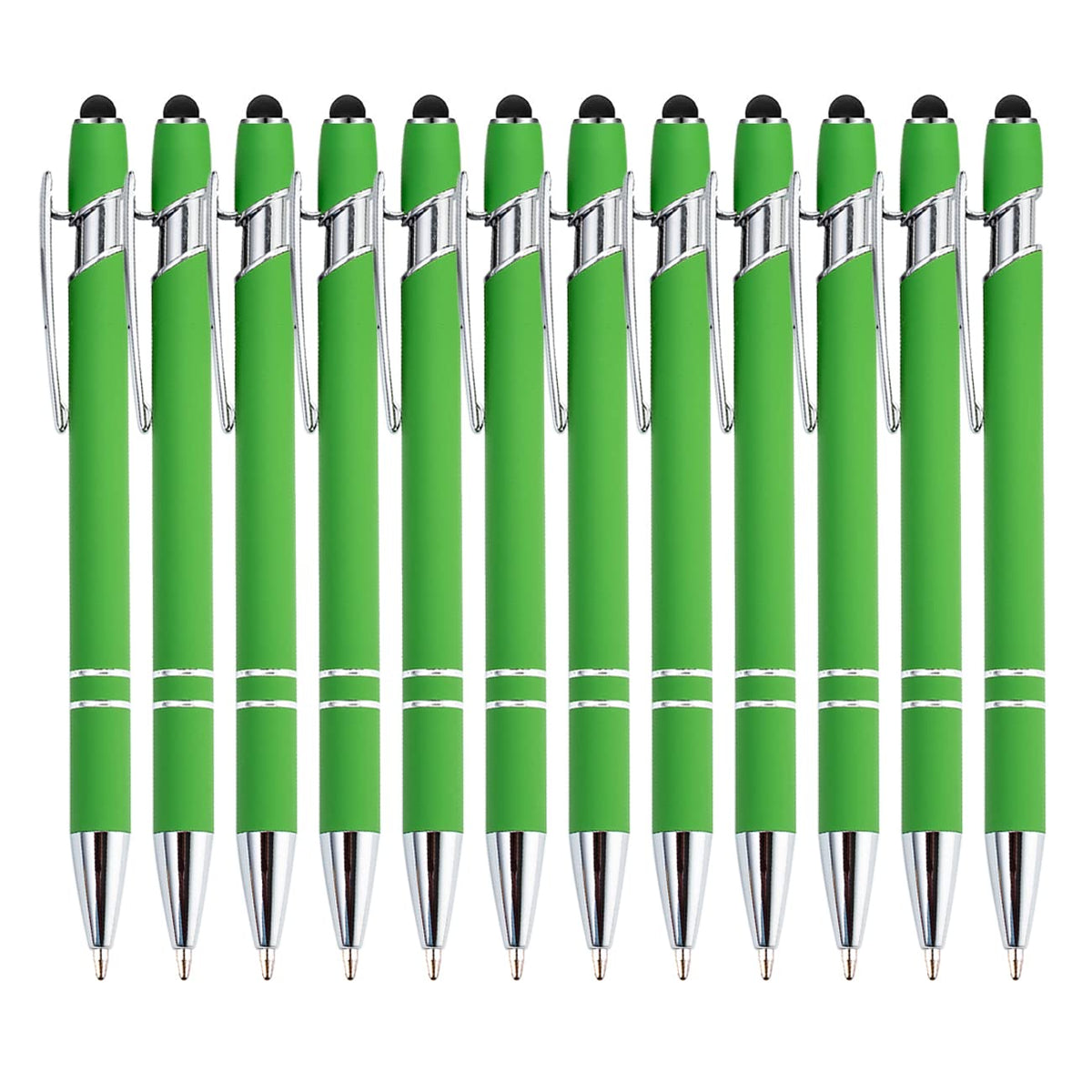 PASISIBICK 12-Piece Black Ballpoint Pen with Stylus Tip, 2 in 1 Stylish Metal Touch Screen Pen - Black Ink, 1.0 mm Medium Point - 5.5 x 0.4 inch / 14 x 1 cm