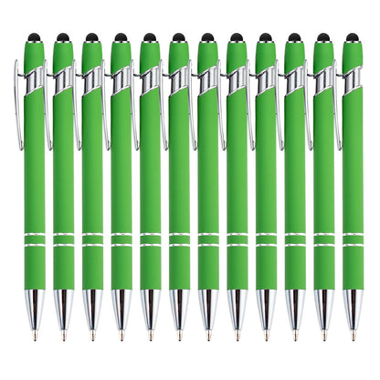PASISIBICK 12-Piece Black Ballpoint Pen with Stylus Tip, 2 in 1 Stylish Metal Touch Screen Pen - Black Ink, 1.0 mm Medium Point - 5.5 x 0.4 inch / 14 x 1 cm