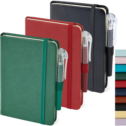 Small Notebook Pocket Journal, A6 3.7" x 5.7", 3 Pack, Black Leather Cover