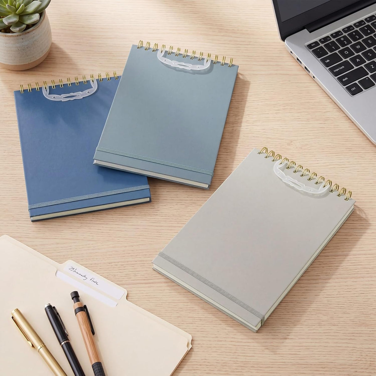 Resurhang 3 Pack Top Spiral Notebook 7"x10", Blue,Green,Gray